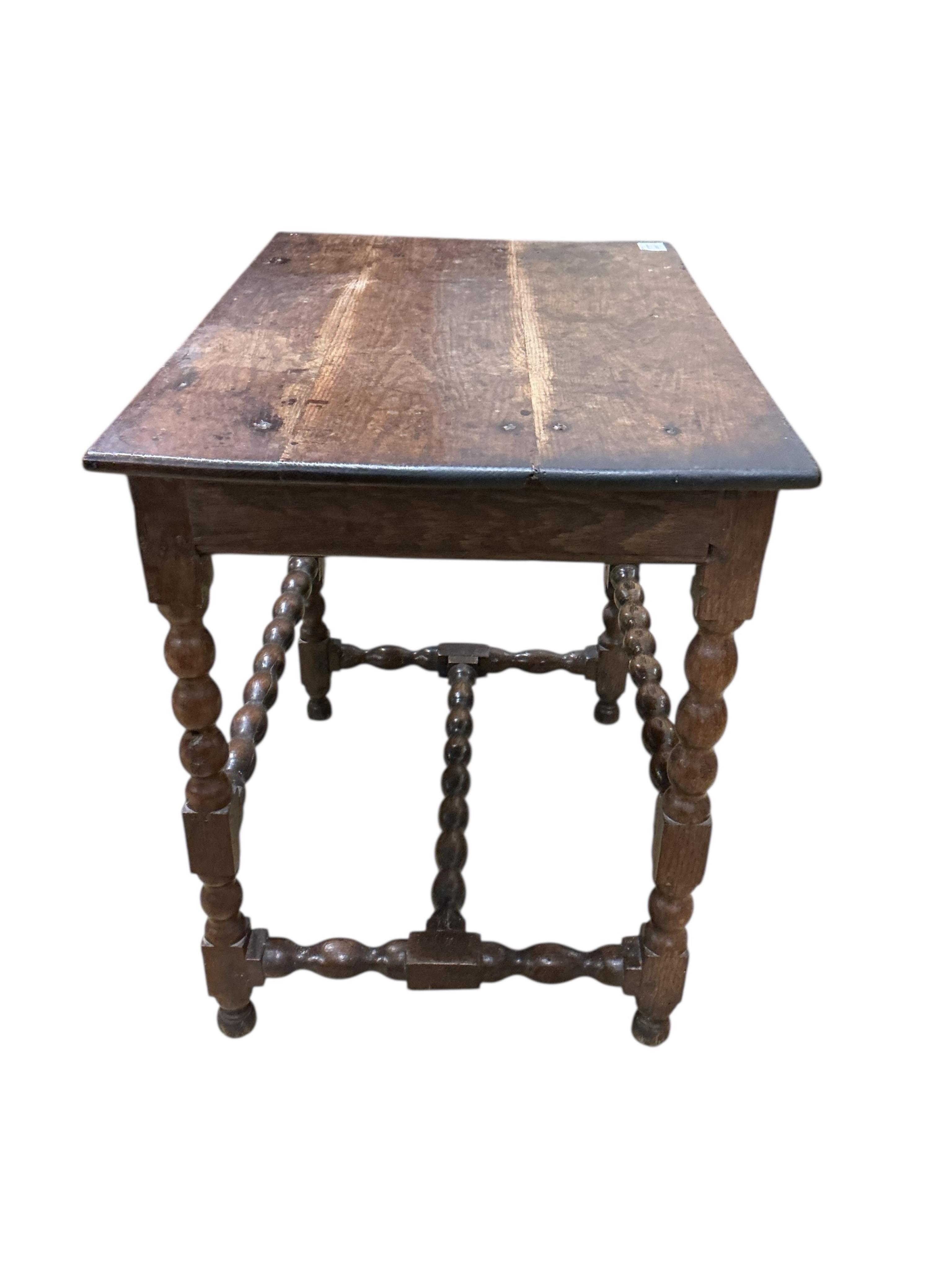 A 17th century rectangular oak side table, width 76cm, depth 51cm, height 71cm